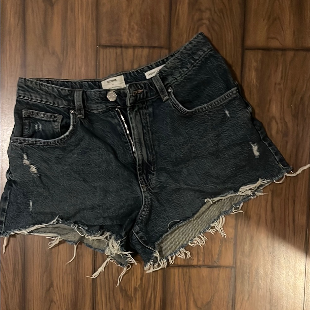 Zara Black Distressed Jean Shorts